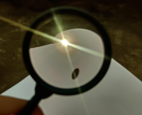 Magnifying glass concentrating the sun's rays onto a sheet of paper